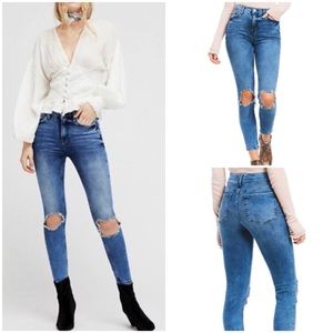 Free People Jeans High Rise Distressed Busted Knee Skinny Size 27 NWT